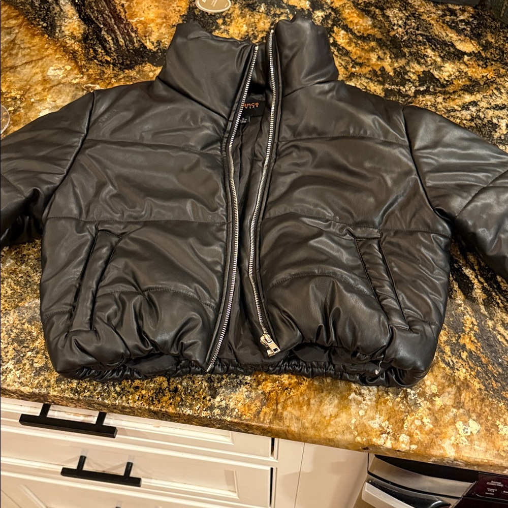 Ambiance Black Cropped Puffer Jacket